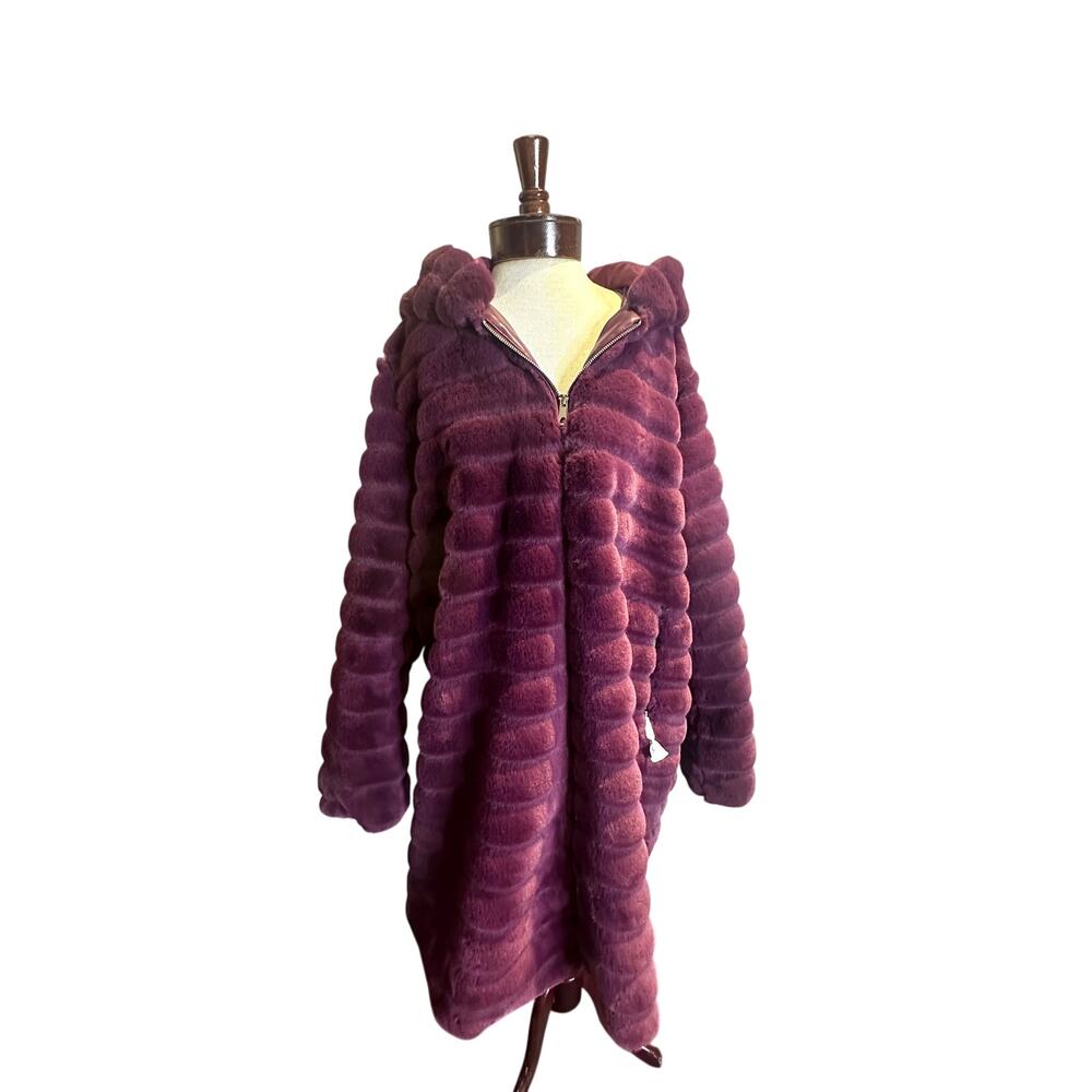 Bellivera Purple Knee Length Sherpa Teddy Faux Fur Fuzzy Coat, Hood, Sz XXL, NWT